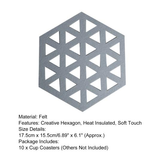 10Pcs Cup Coasters Creative Hexagon Hollow Heat Insulated Home Felt Cup Mat Hot