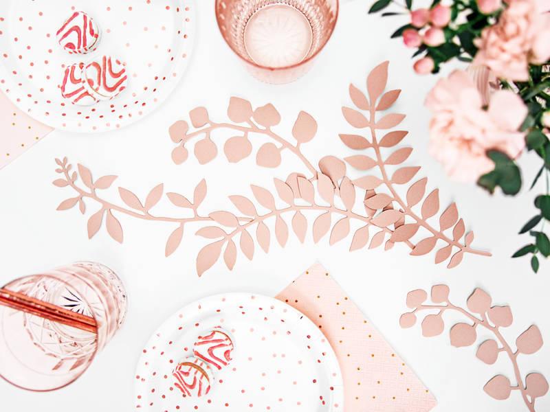 Dotted Paper Plates, White, Rose Gold, 18cm, 6 Pcs