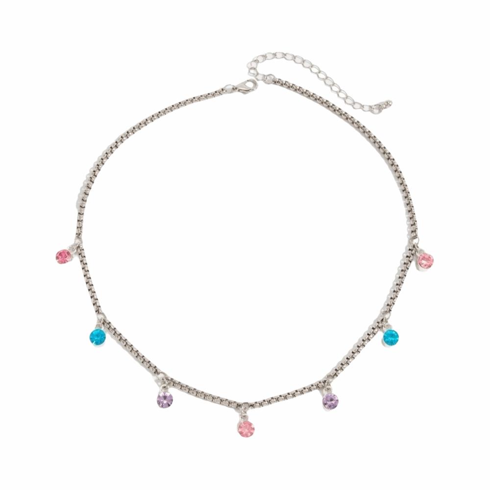 Colorful Pendant Choker Necklace Sparkling Y2K Rhinestone Ring Imitation Pearl Necklace Gift