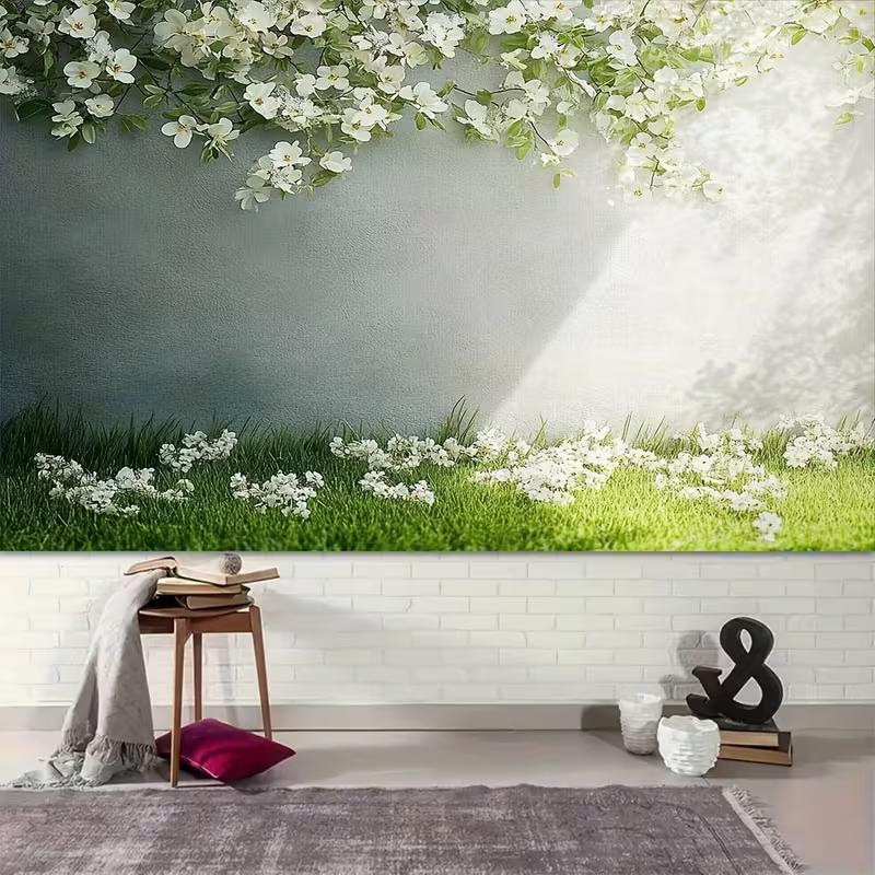 2D Minimalist White Flower and Greenery Themed Backdrop Photo Background Banner