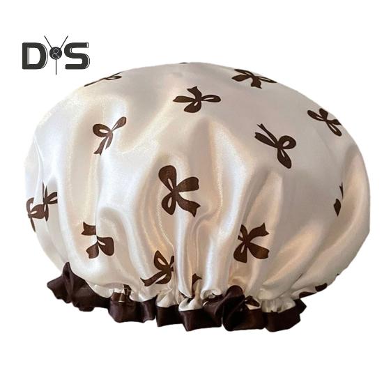 Bonnet de Douche Femme Double Couche Finition Satinée Imperméable Couche Intérieure Protection Cheveux Bonnet de Douche Élastique Chapeau de Maquillage