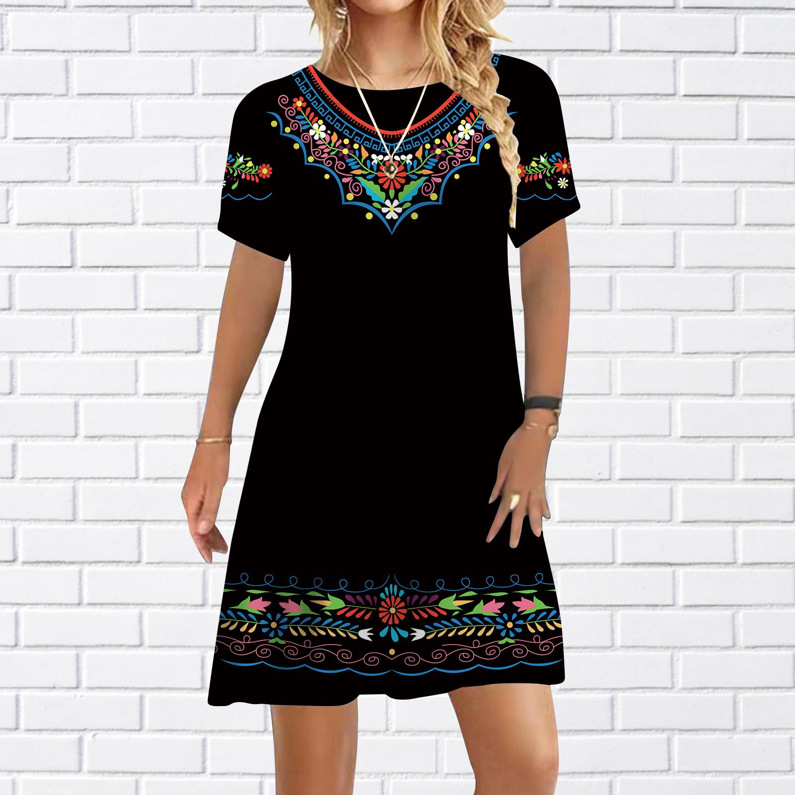 

Женское повседневное платье, летние фиолетовые платья с цветочным принтом для женщин, платье с коротким рукавом и круглым вырезом, большие размеры 8XL чёрный