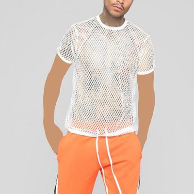 Pánské Top Klubové Oblečení Průhledné Barevné Síťované Blok Kulatý Výstřih Krátký Rukáv Průhledné Streetwear Volný Střih Prodyšné Pánské Párty Tričko