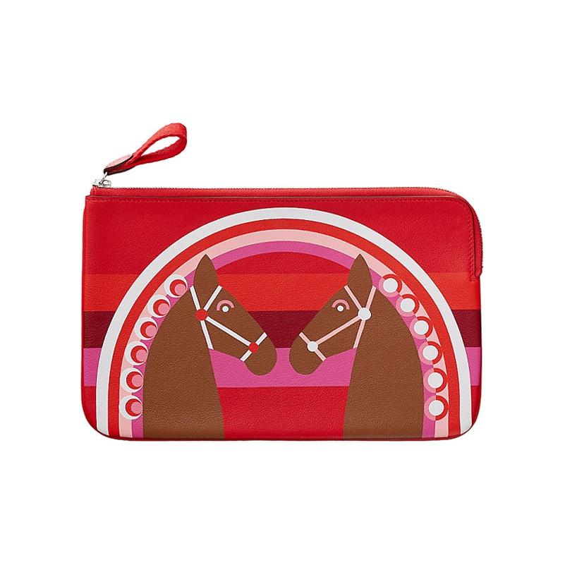 

Hermès Calfskin Silver Buckle Rainbow Love Pattern Printed Leather Clutch Women Clutch Heart-Red Chestnut H082152CKAA Box Included