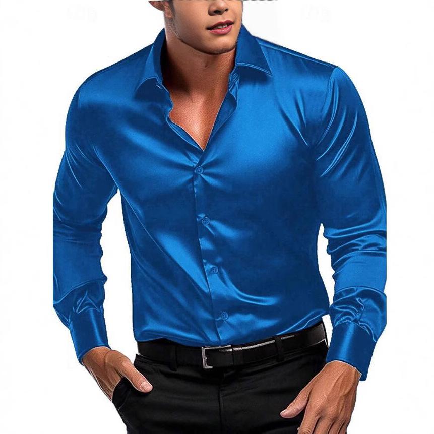 Camisa Formal Masculina Outono Primavera Manga Longa Luxuosa Resistente a Amassados Não Passa Cor Sólida Business Casual