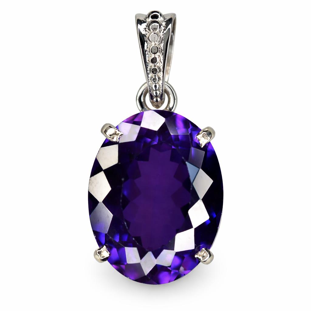 Natural Purple Sapphire 27 Ct 925 Sterling Silver Oval Pendant CERTIFIED