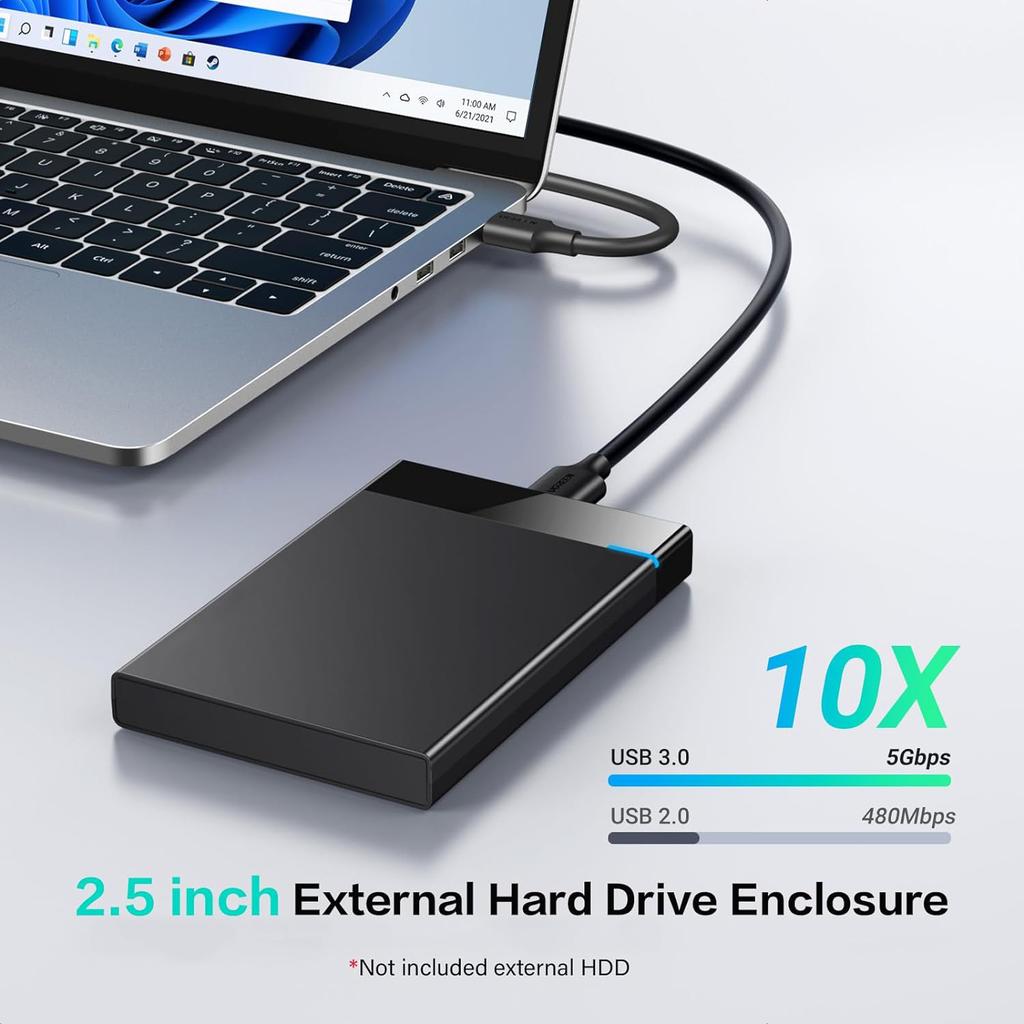 2.5" Hard Drive Enclosure USB 3.0 to SATA III Adapter Supports 2.5 Inch SSD & HDD 9.5mm 7mm External Hard Drive Enclosure