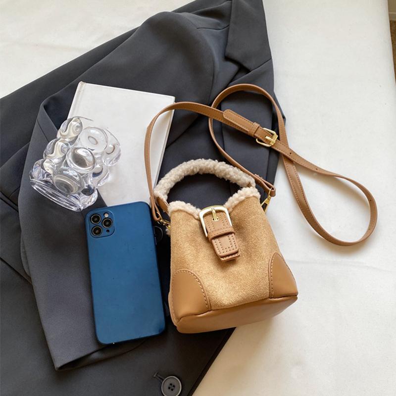 Autumn and Winter Women's Shoulder Bag Casual Retro Plush Bag Versatile Mini Portable Bucket Crossbody Bag KTY