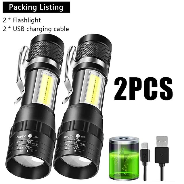 Mini Portable Flashlight COB+XPE Zoomable Small Torch USB Rechargeable Outdoor Camping Fishing Long Range Emergency Lantern
