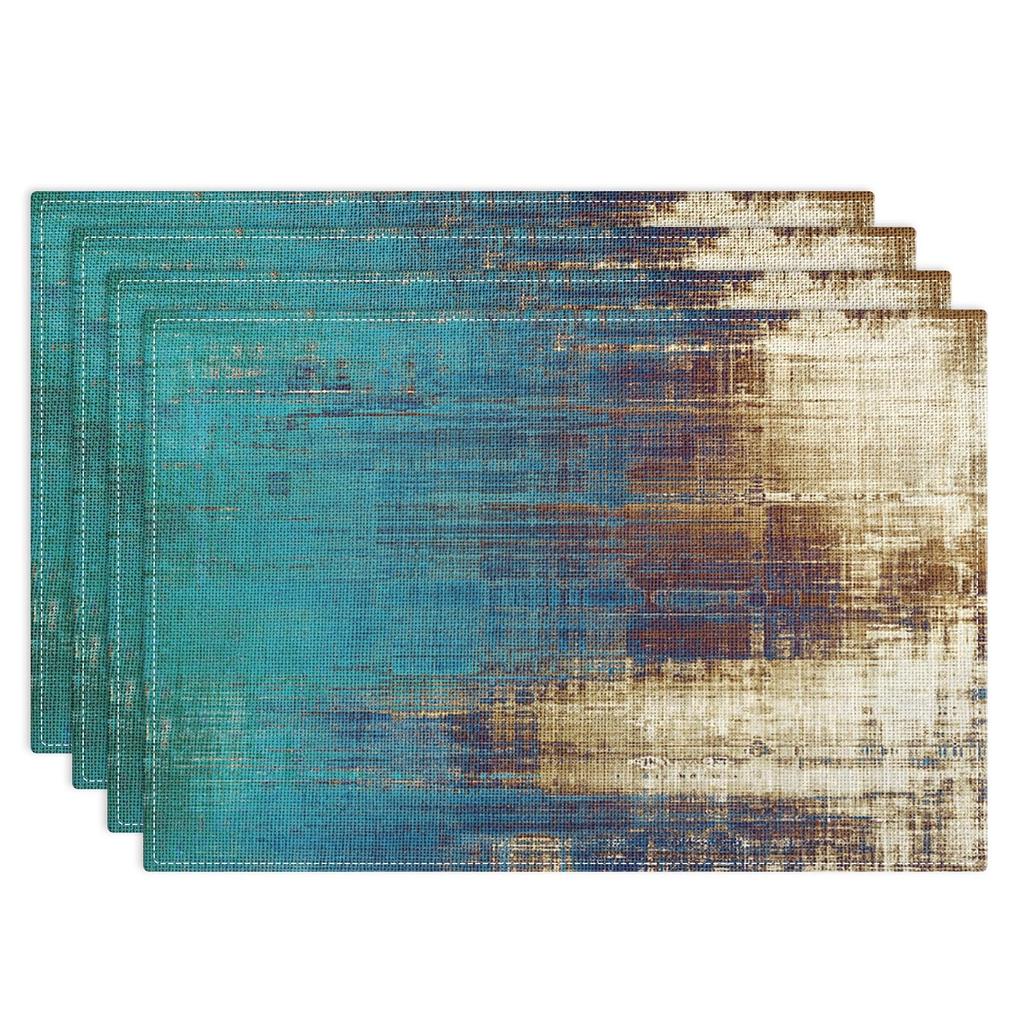 Farmhouse Placemats Set of 4, 12x18 Inch Modern Grey White and Yellow Art Painting Table Mats for Outdoor Home Party Kitchen Dining Decoration