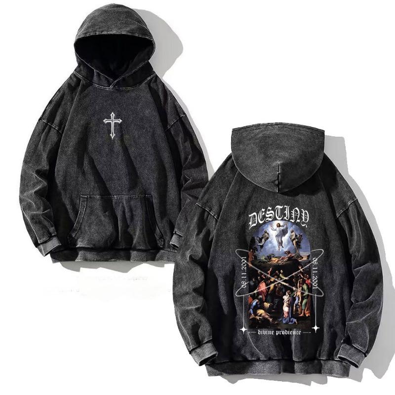 Mode Herren Hoodies Vintage Totenkopf Kreuz Print Täglicher Casual Pullover Frühling und Herbst Langarm Sweatshirt Herren Übergröße Oberteil Kleidung