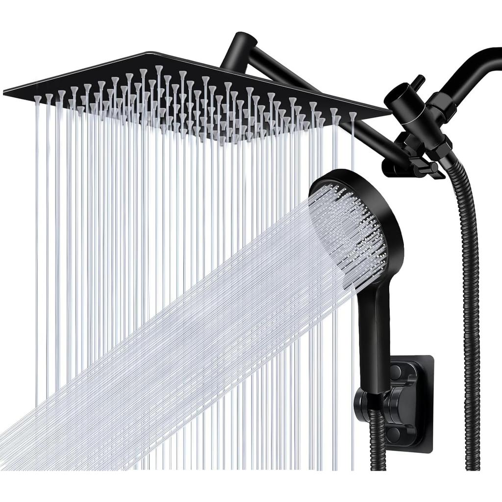 Soffione Doccia Pioggia Multifunzione ad Alta Pressione da 8 Pollici con Doccetta Manuale, Combinazione con Braccio Estensibile Regolabile ad Angolo da 11''/Regolatore di Flusso/Sistema Doccia