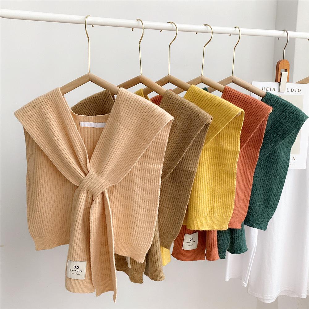 Solid Color Cross Shawl Women's Spring Autumn Shoulder Knit Wool Decorative Scarf