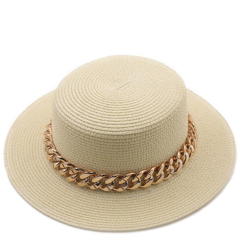 New Flat Top Top Hat Straw Hat Ladies Summer Beach Hat Shade Sunscreen Resort Seaside Hat Flat Brim Jazz Hat