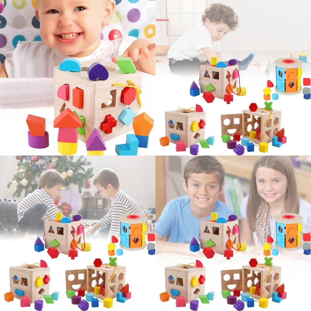 Colorful Aa Geometry Shape Matching Toy Set Wooden Building Blocks For Babies And Toddlers