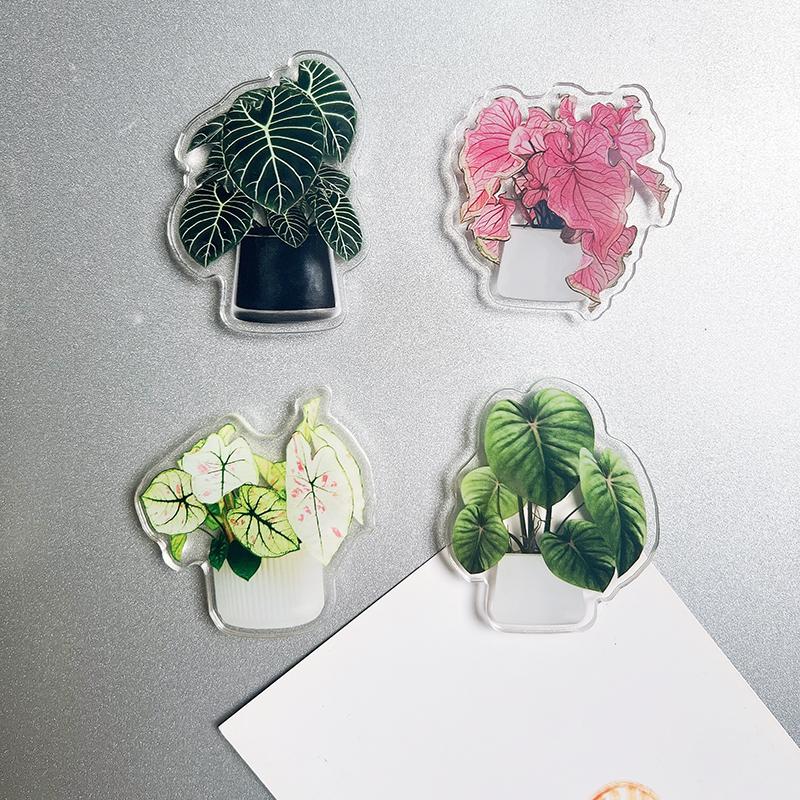 

4pcs Potted Plant Fridge Magnet - Double acrylic potted plant kitchen and office decorative magnet Holiday souvenir