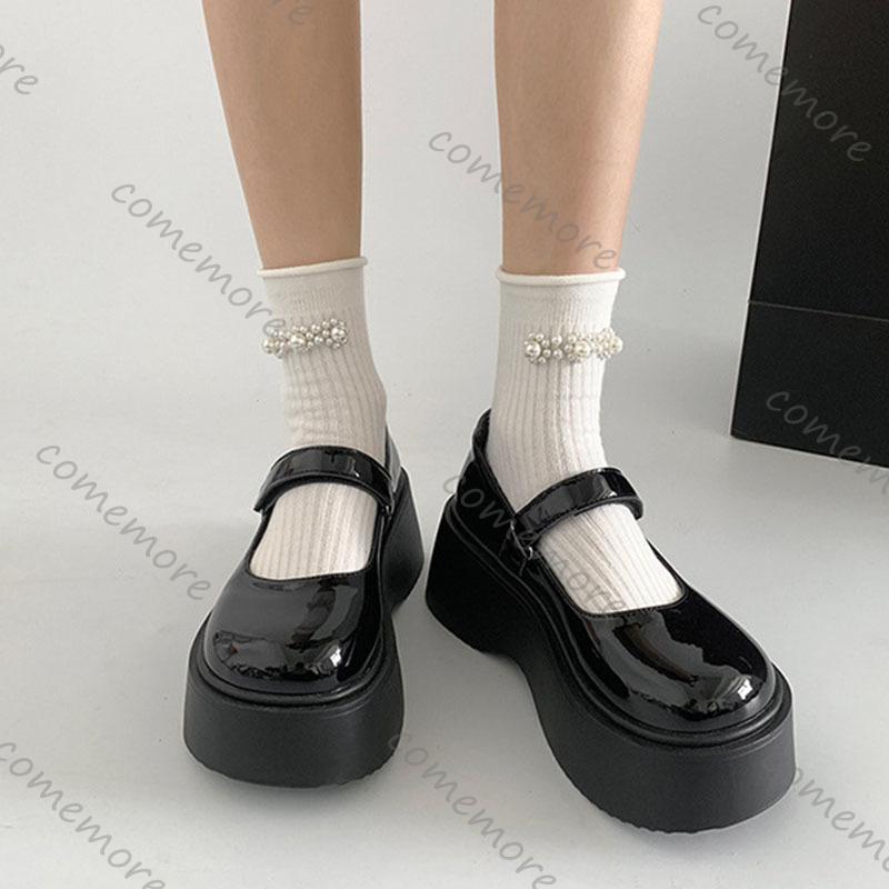 Comemore Retro Heightening Thick Bottom Loafers for Women Spring Autumn Casual Round Head High Heels Mary Janes Single Shoes