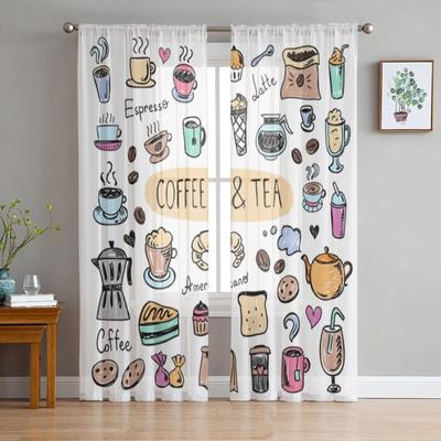 Coffee Cup And Tea Tulle Sheer Window Curtains For Living Room Bedroom Modern Chiffon Voile Curtains Fabric Drapes