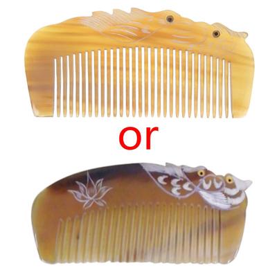 Luxury Natural Horn Hair Comb Handcraft With Mandarin Duck Carvings Handle