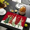 2/4/6/8pcs of Wine Red And Burgundy Golden/Green Striped Christmas Placemats - Elegant Burgundy And Golden Winter Table Setting, Featuring Festive