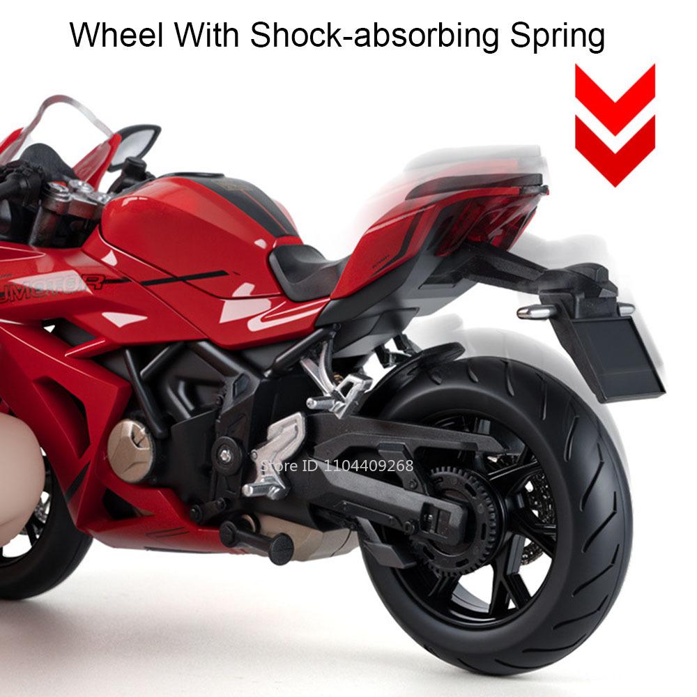 Scale 1:12 QJMOTOR 600RS Spring Breeze 250SR Toy Motorcycle Model Sound Light Supportable Tripod Models Toys Presents for Boys