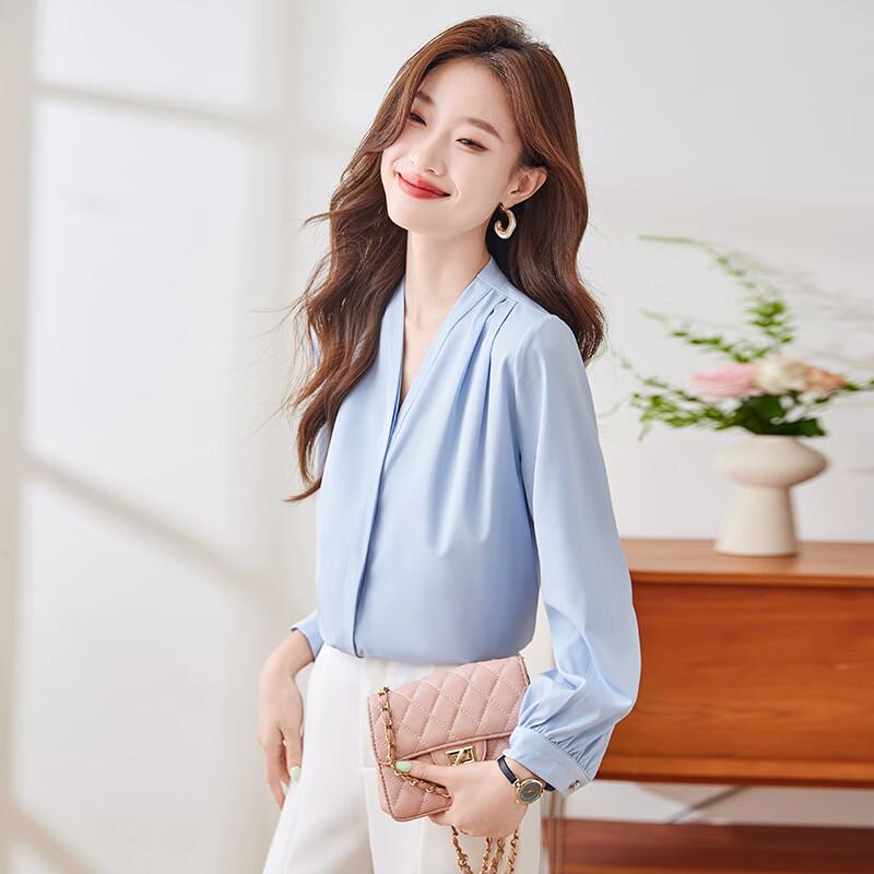 Tluoman Professional Women's V-Neck Long Sleeve Blouse