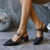 Fashion Elegant Pointed Toe Chunky Heel Sandals Women Summer Slingback High Heels Pumps Woman Fashion Thick Heeled Party Dress Sandalias