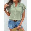 Spring and Summer Lace Hollow Pom-pom Cardigan Button Short-sleeved T-shirt Top for Women
