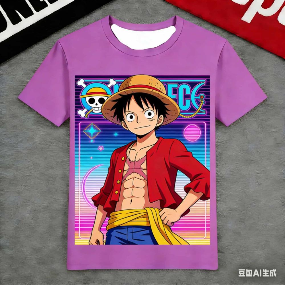 One Piece Monkey D. Luffy & Tony Tony Chopper Süßer Chibi Print T-Shirt Schnelltrocknend Kinder Fan Geschenk Outdoor Sport Streetwear