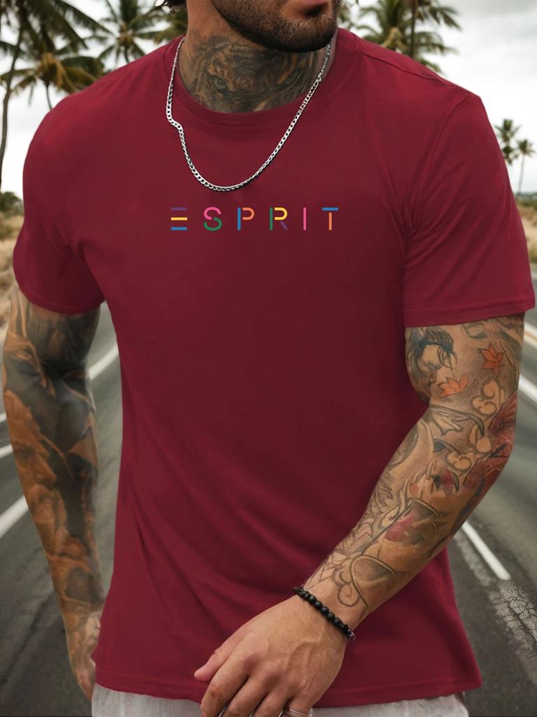Short Sleeve TShirt ESPRIT Mens 100 Cotton Pattern Printed Shirt Summer Round Neck Breathable Casual Fashion Cool Tee