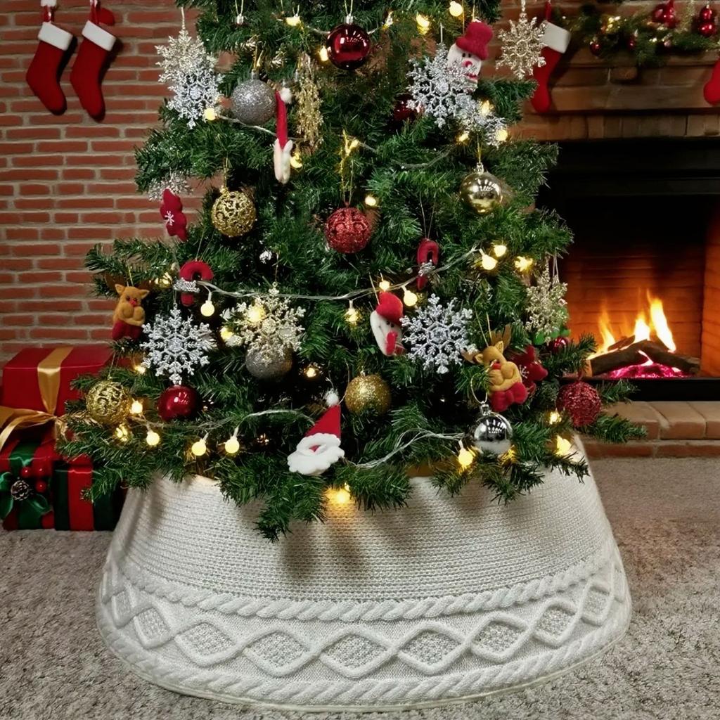 27.95in Knitted Christmas Tree Collar Xmas Tree Skirt & Stand Base Cover for Home Living Room Holiday Decoration