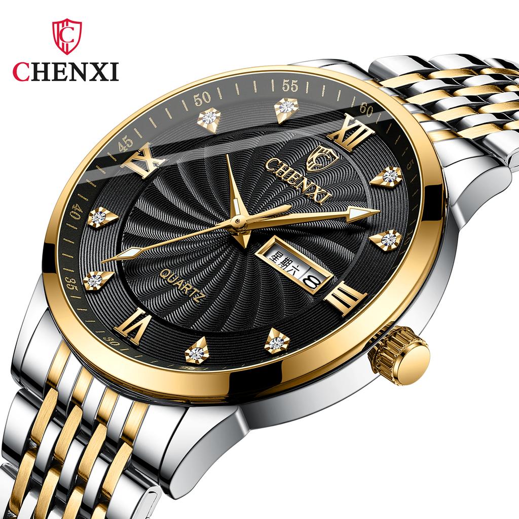 New TOP Brand Luxury Men's Watch With Box Business Double Calendar Steel Belt Men's Quartz Watches