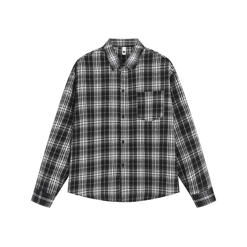 

Осенняя мужская клетчатая рубашка с длинным рукавом, мужская повседневная свободная рубашка-куртка с лацканами 5XL