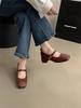 French Retro Square Head Light Mouth Single Shoes Women's Middle Heel Spring and Autumn Evening Temperament Fairy Thick Heel Mary Jane Small Leather 