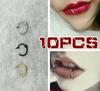 10 Pcs Stylish Stainless Titanium Steel C-shaped Nose Ring Nails Vacuum C-rod Lip Nails Curved Rod Nose Nails