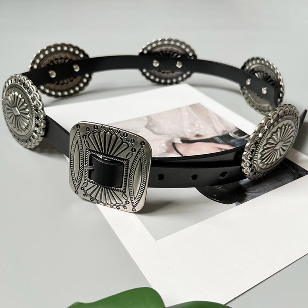 Creative Adult Waist Belt with Adjustable Carved Floral Buckle Waistband PU Waist Belts for Women Universal Jeans Belt