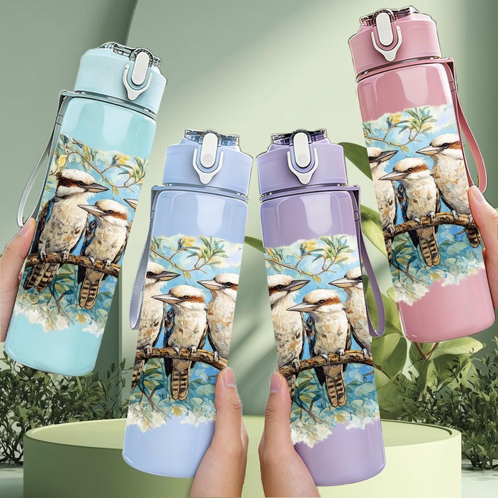 1PC Group Birds On Tree Branch Print 750ml Color Plastic Sports Water Bottle Leakproof Flip Straw Lid Suitable for Sports Office Home Use