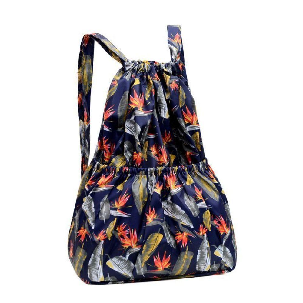 Versatile Floral Printed Drawstring Bag Waterproof Large Capacity Backpacks Sports Fold Portable Shopping Bag Teenage Girls