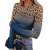 Women's Slim Fit Leopard Print Long Sleeve T-Shirt Neck Pullover Base Layer Top with Thumb Holes