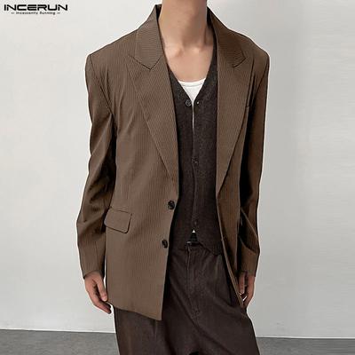 INCERUN Herren Reverskragen Langarm Gestreift Lässige Lockere Blazer Mäntel