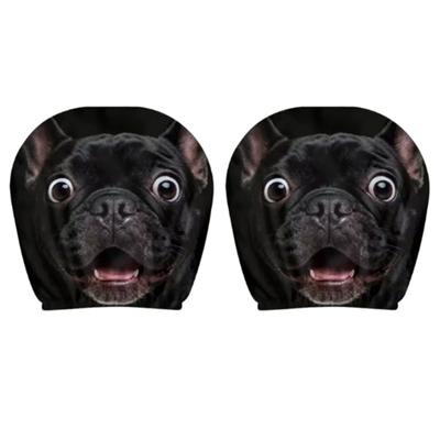 Adorable Pug Design Car Headrest Covers Pair Polyester Fabric Funny Car Accessories Pair for Enhanced Comfort & Styles