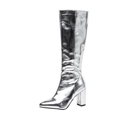 Gold Silver Women Knee High Boots High Heel Small Big Size 32 46
