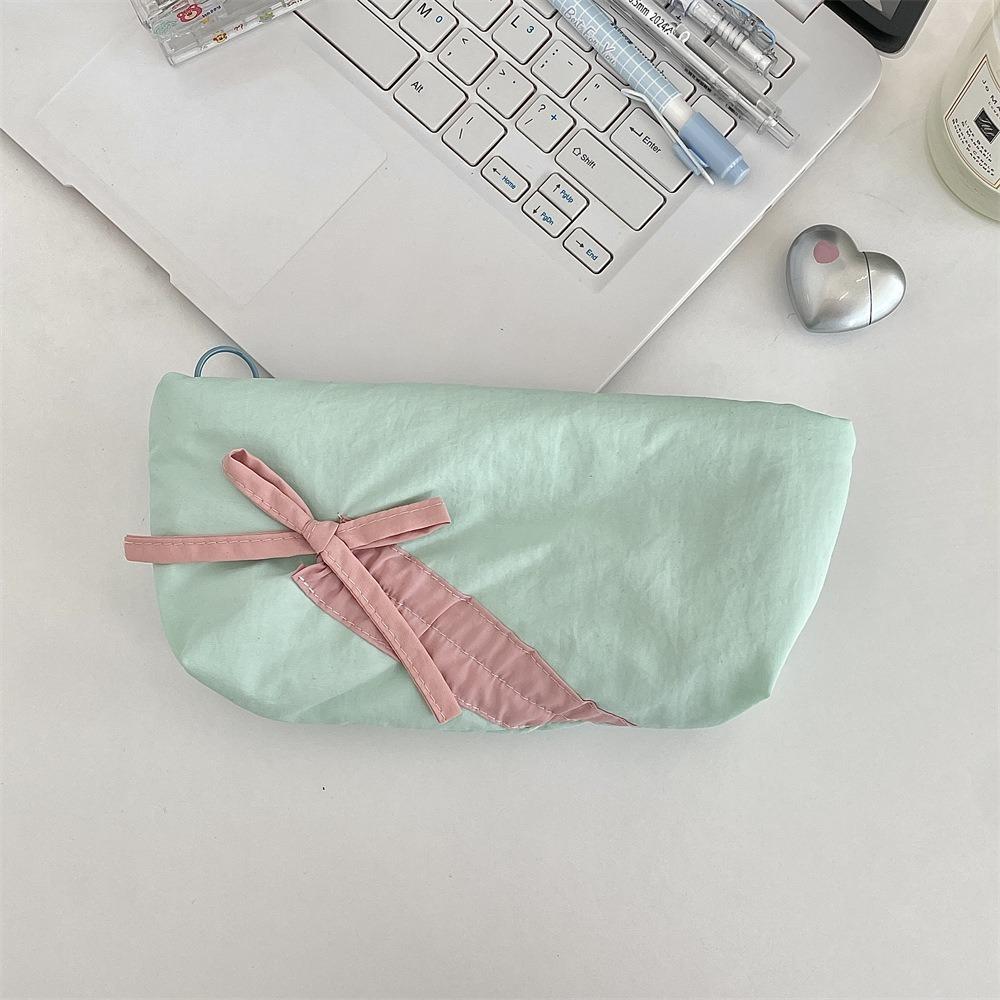 Large Capacity Bowknot Pencil Case Zipper Students Stationery Pouch New Makeup Bag  Women