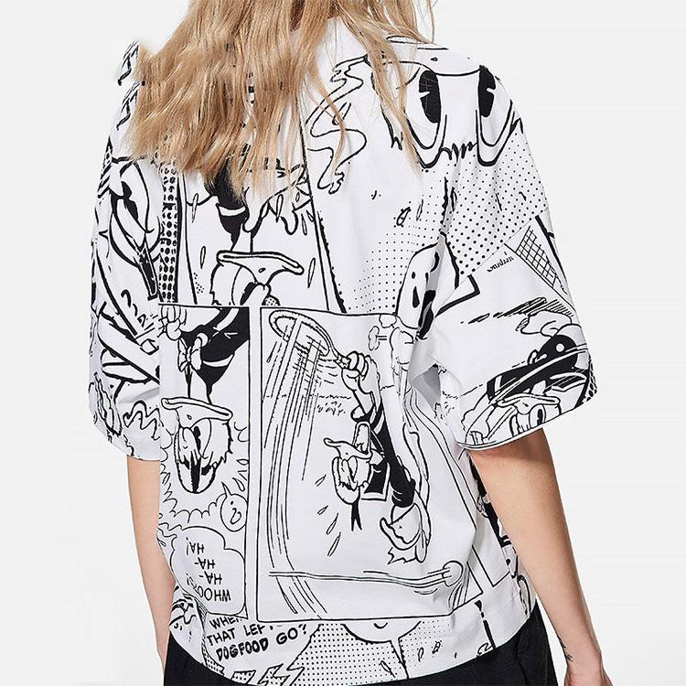 Li Ning X Disney Mickey Series SS22 Cartoon Pattern All Over Print Loose Short Sleeve T-Shirt Women Tops Black White AHSS272-3