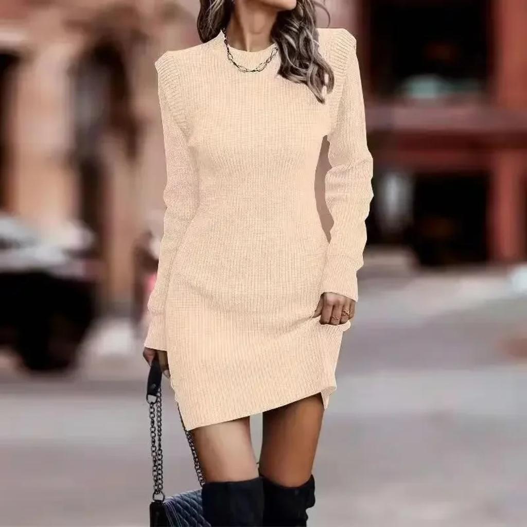LYRIA Women Loose Sweater Dress Semi Turtleneck Long Sleeve Stretch Knitted Pullover Wrap Mini Dresses