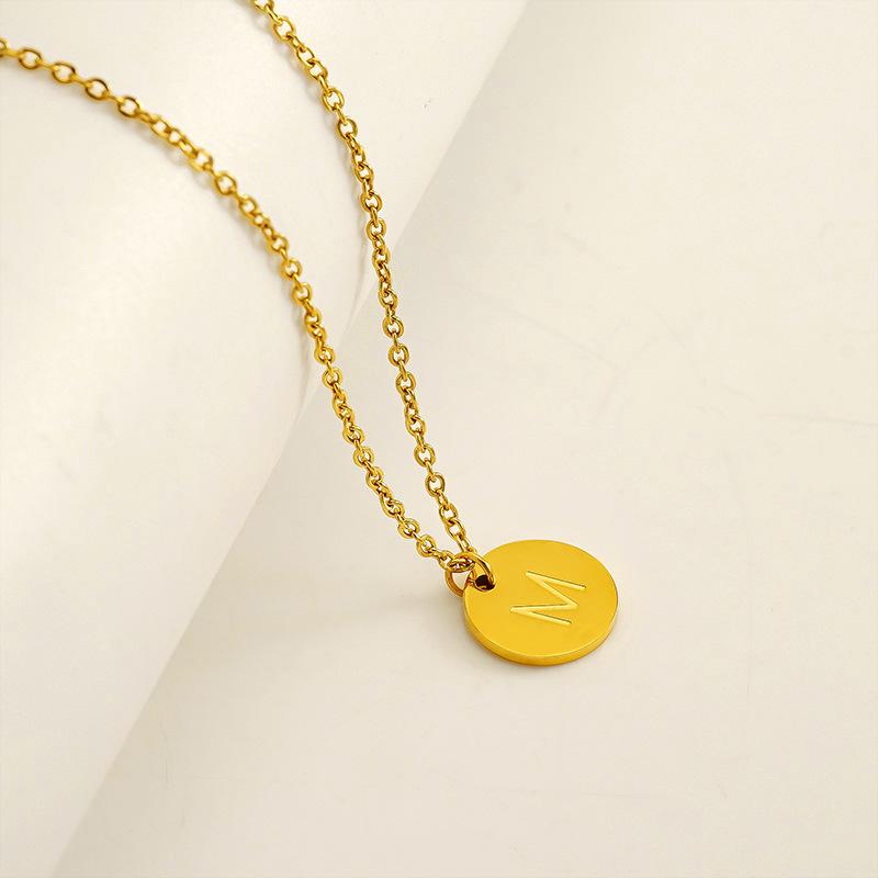 Round stainless steel 26 English letters necklace pendant mirror DIY jewelry accessories 26 letters