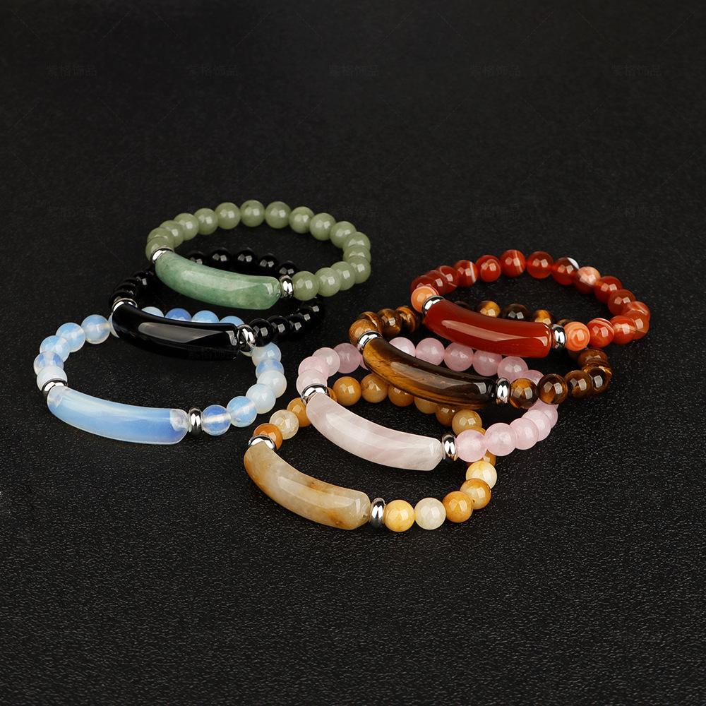 European and American Style Pink Crystal Agate and Tiger Eye Stretch Bracelet