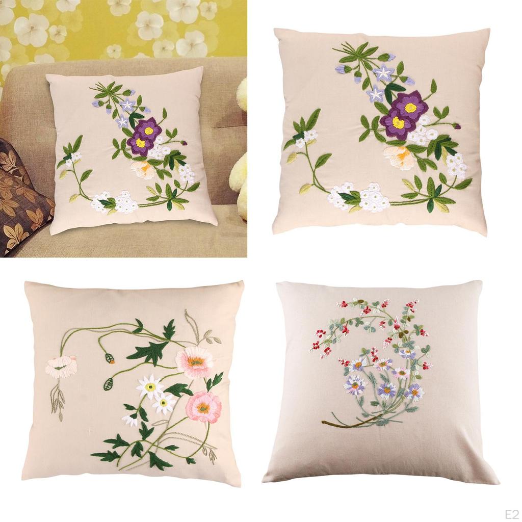 Embroidery Pillowcase Beginner Kit DIY Handmade Stamped Pillow Cover Stitch Home Living Room