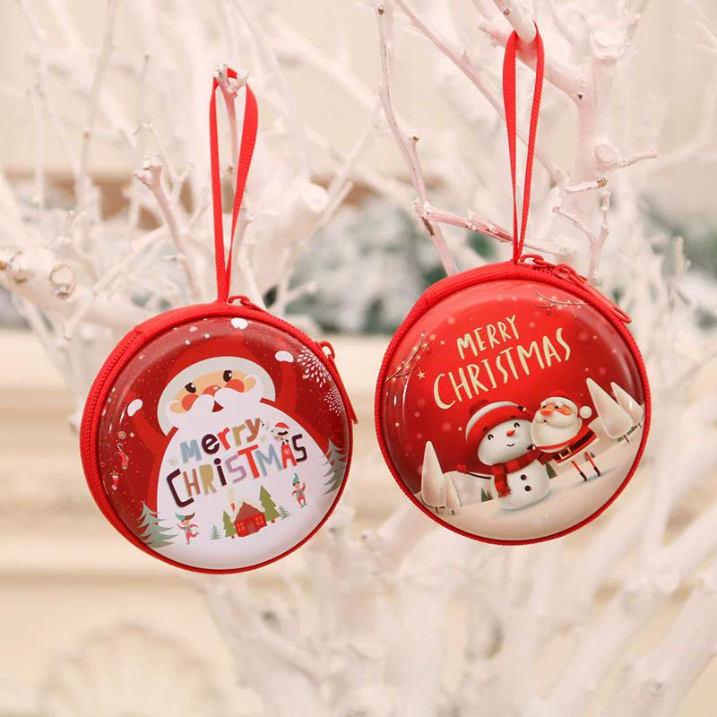 WTEMPO 4PCS Christmas Gifts Christmas-themed Pattern Printed Christmas Coin Purses Christmas Zipper Gift Bags Christmas Tree Hanging Pendants