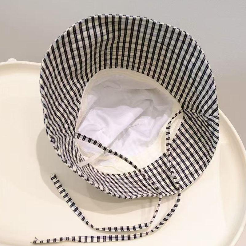 Spring Summer Plaid Bucket Hat Women Visor Fashion Large Size Face Slimming Fisherman Hat